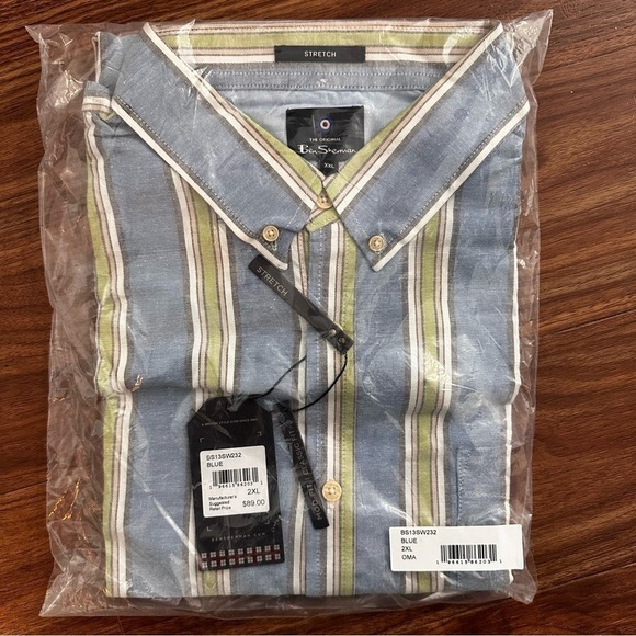 Ben Sherman Men's Signature Mod Stripe Shirt Sz 2XL Blue Green Stripe - Picture 1 of 7